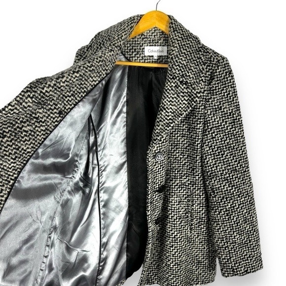 Calvin Klein Single Breasted Herringbone Wool Blend Walker Coat, Black/White, 14 - Picture 2 of 14